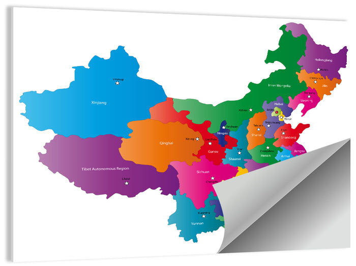 Colorful China Provinces Map Wall Art as a poster print