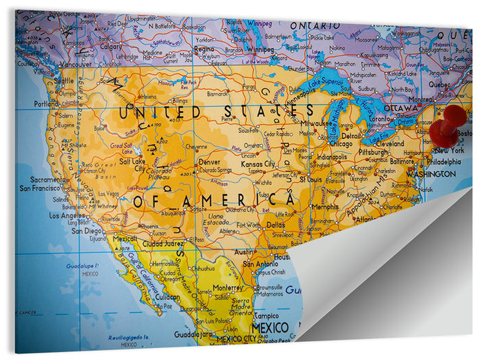 Vintage USA Map with Northeastern Pushpin Wall Art as a poster print