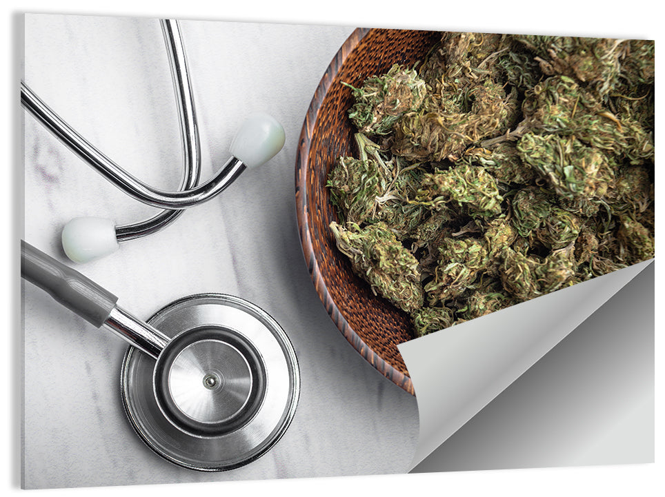 Stethoscope and Medical Cannabis Still Life Wall Art