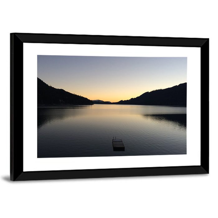 Lake Cushman Dock at Dusk Wall Art as a framed print