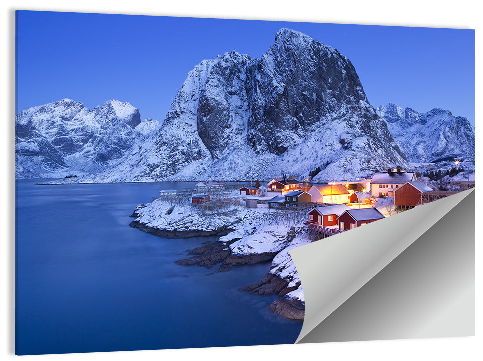 Hamnøy Red Cabins at Winter Dusk Wall Art