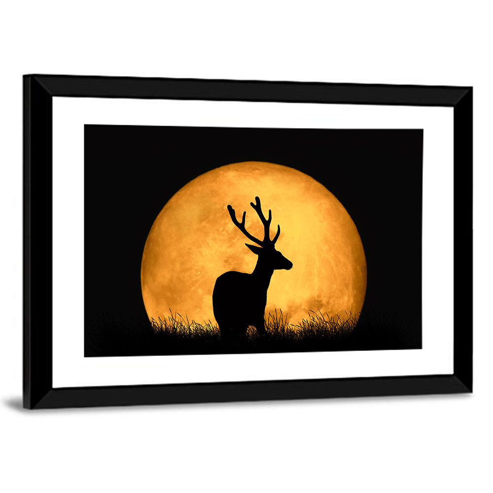 Buck Silhouette Under Red Moon Wall Art