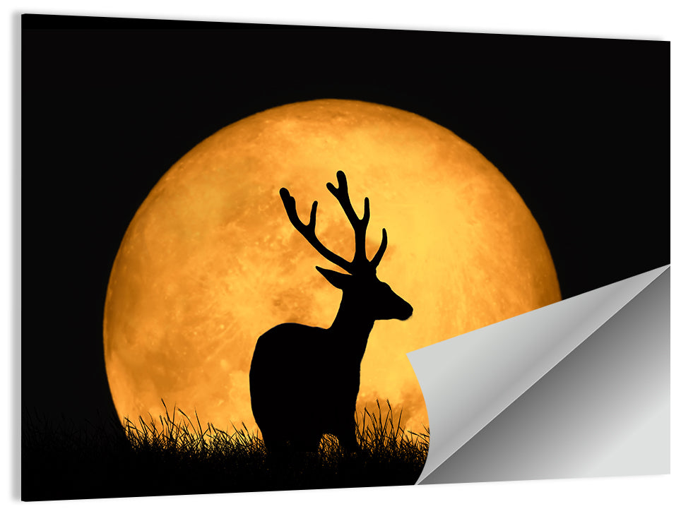 Buck Silhouette Under Red Moon Wall Art