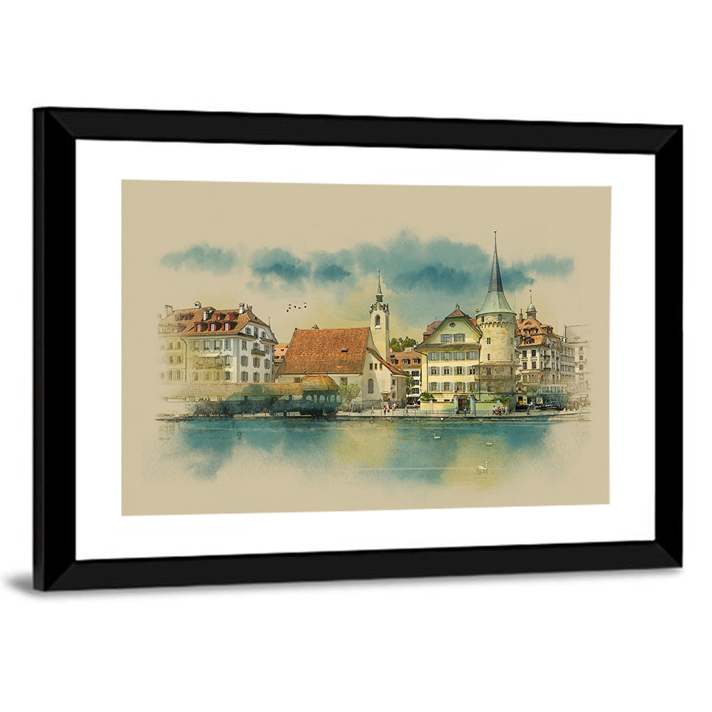 Lucerne Waterfront Sketch Wall Art