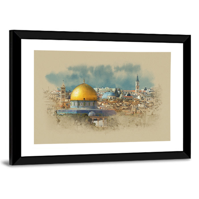 Dome of the Rock Watercolor Study Wall Art as a framed print