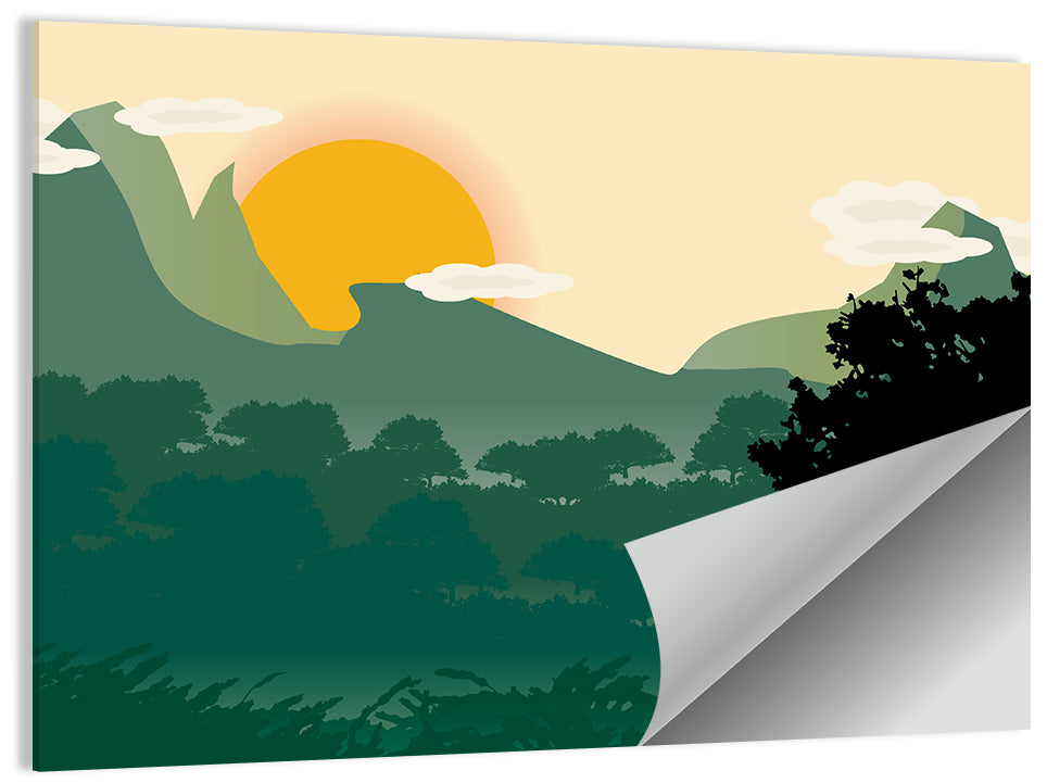 Geometric Mountain Forest Sunrise Wall Art