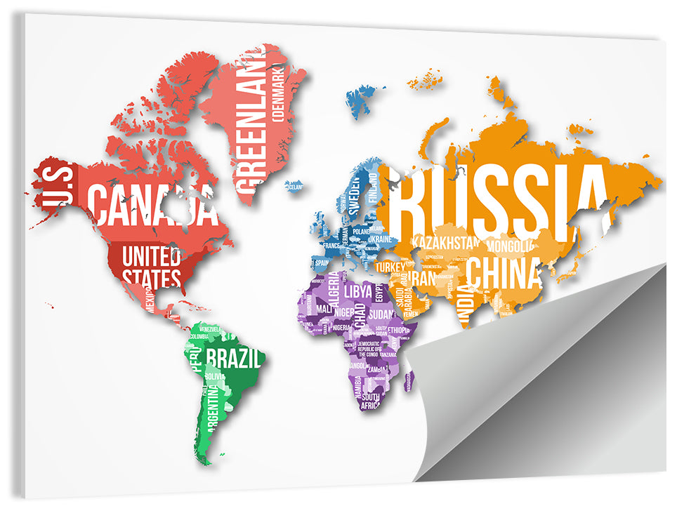 Colorful Country Name World Map Wall Art