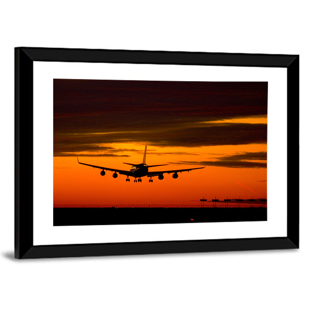 Plane Landing at Sunset Wall Art