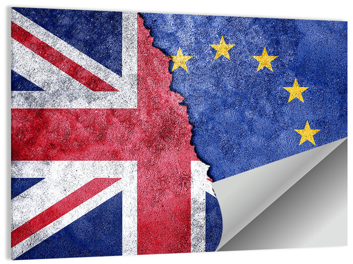 Divided Union Jack and Eu Flag Wall Art as a poster print