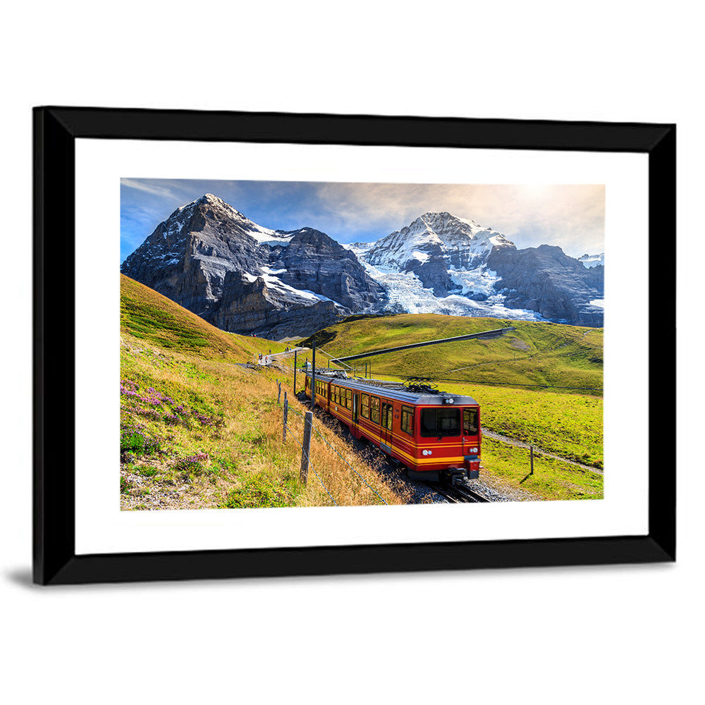 Red Alpine Train at Eiger Wall Art