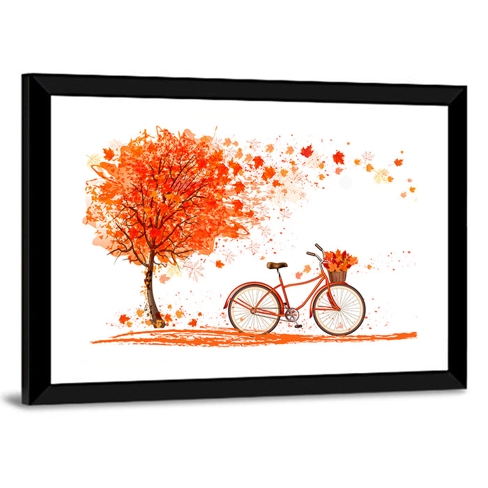 Autumn Bicycle Illustration Wall Art as a framed print