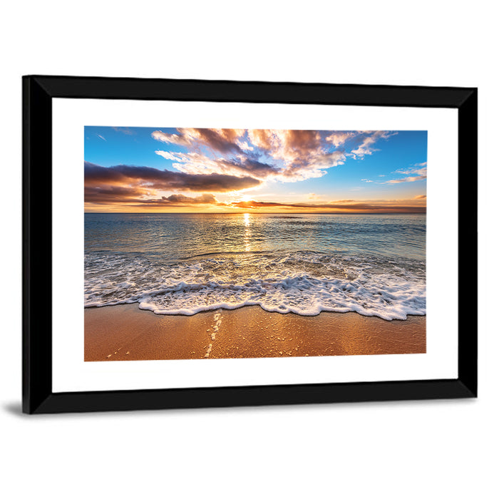 Golden Beach Sunrise Wall Art as a framed print