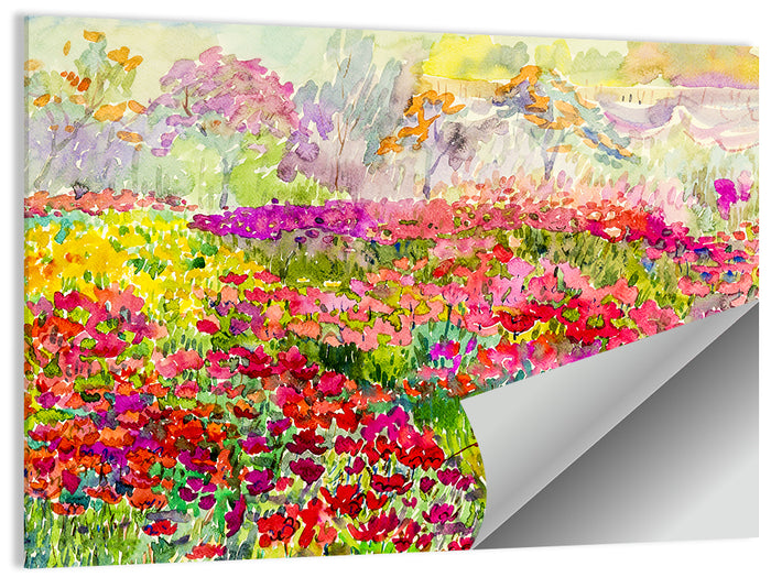 Summer Poppy Meadow Watercolor Wall Art as a poster print
