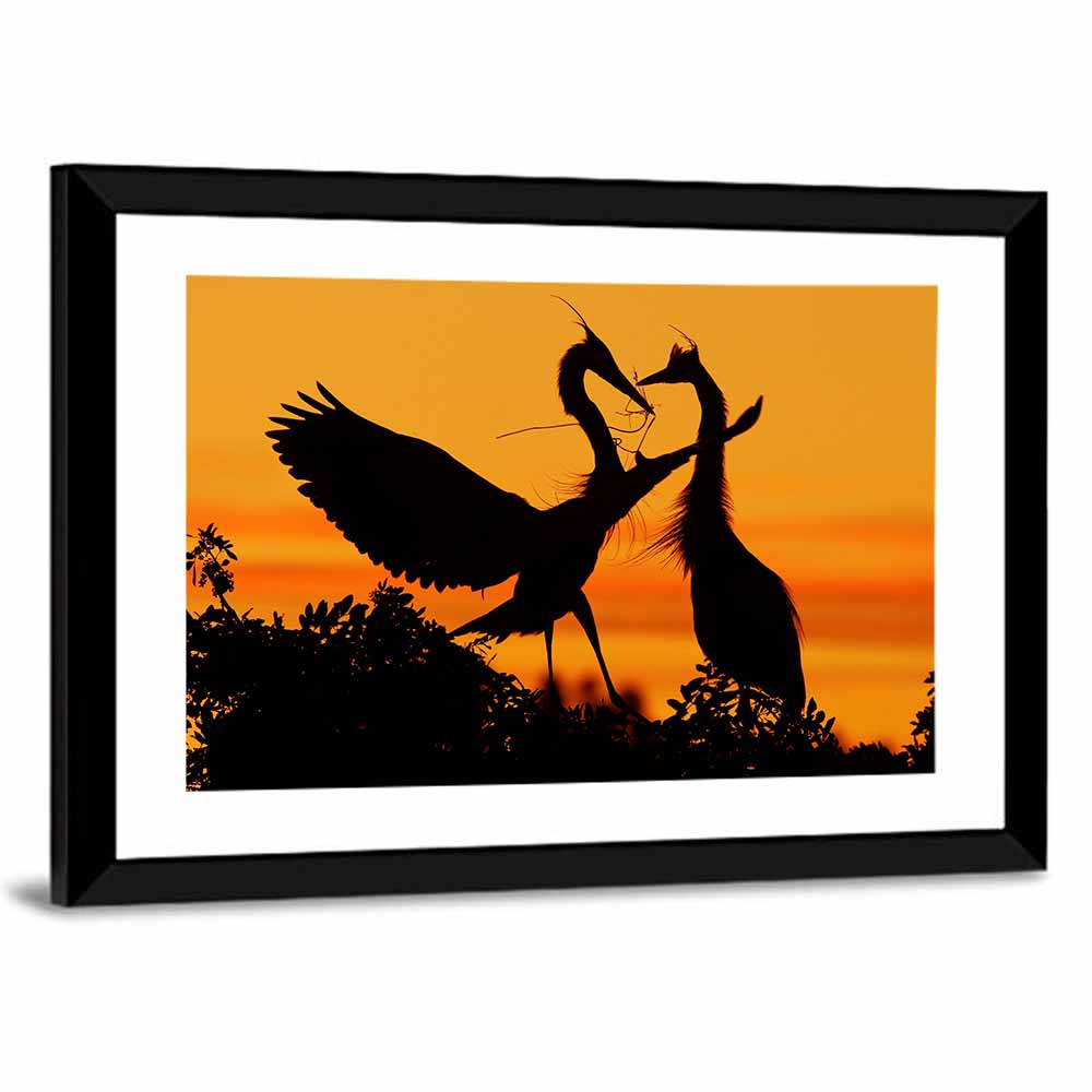 Heron Pair at Sunset Wall Art