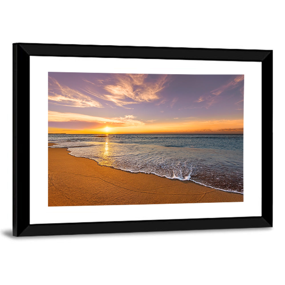 Sunrise Over Ocean Beach Wall Art, framed print, landscape