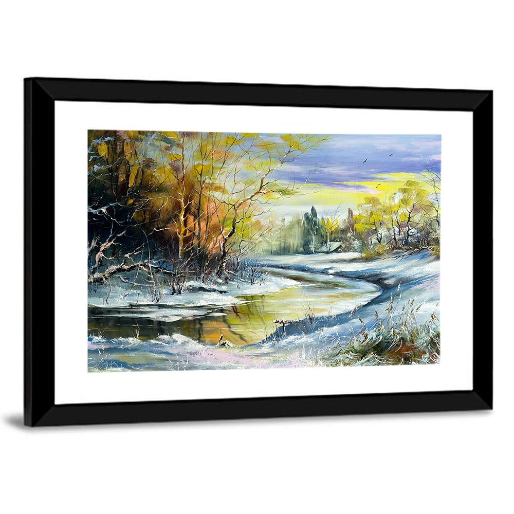 Winter River at Golden Hour Wall Art
