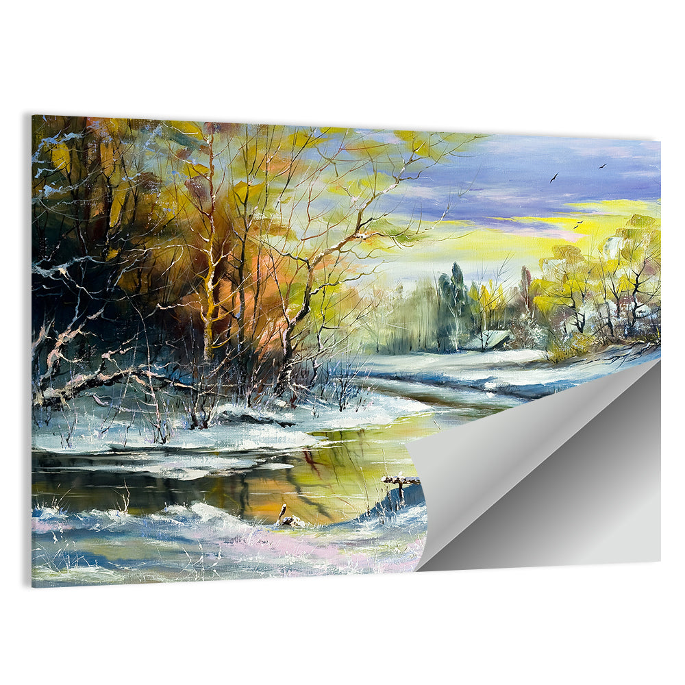 Winter River at Golden Hour Wall Art