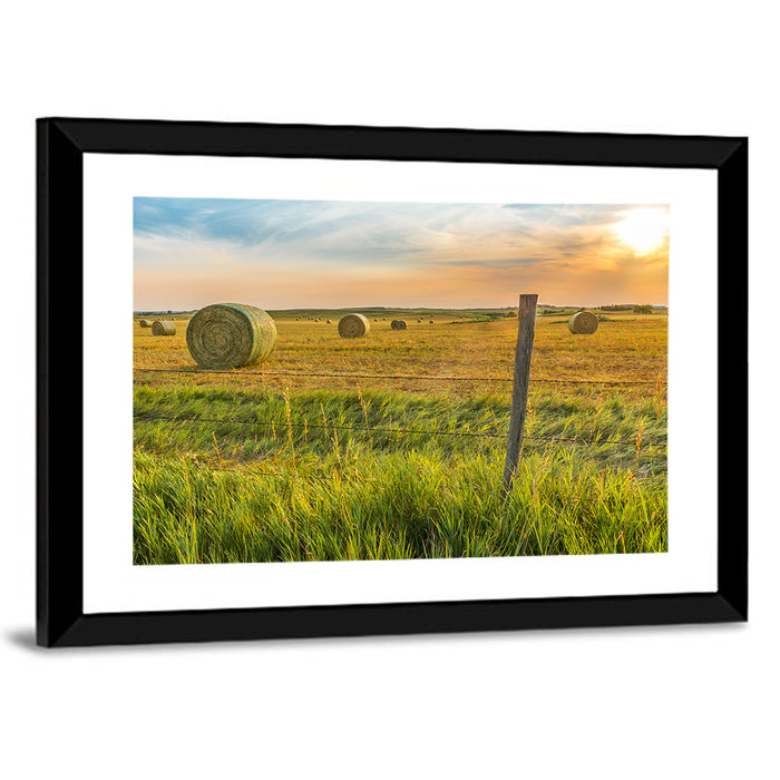 Hay Bales at Sunset Wall Art as a framed print