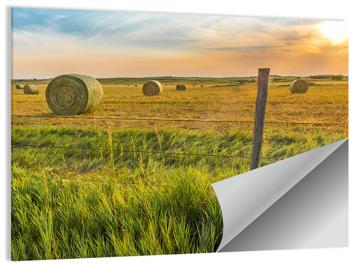 Hay Bales at Sunset Wall Art as a poster print