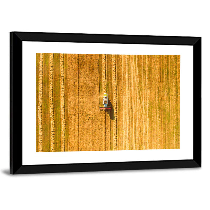 Aerial Wheat Harvest Wall Art as a framed print