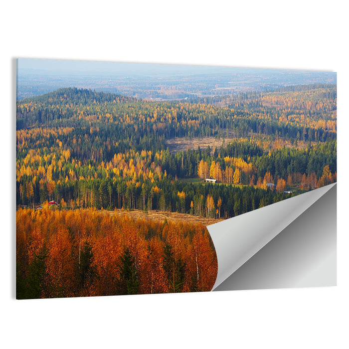 Finnish Autumn Landscape with Red-roofed House Wall Art as a poster print