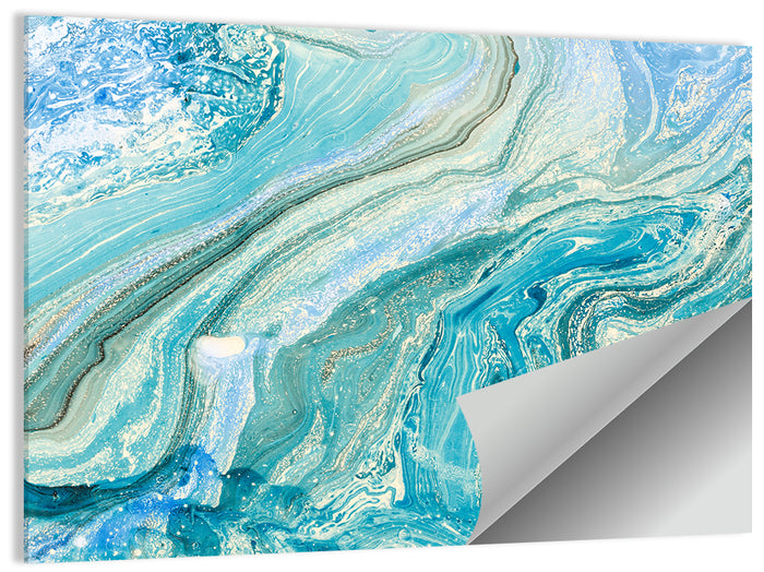Aqua Marble Swirls with Silver Accents Wall Art as a poster print