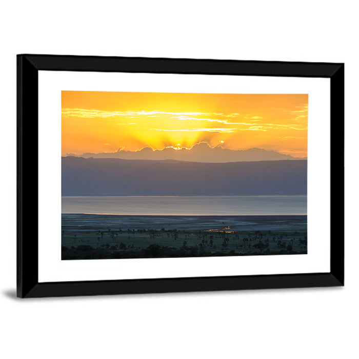 Lake Eyasi Golden Sunset Wall Art as a framed print