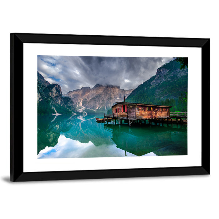 Boathouse at Lago Di Braies Wall Art as a framed print