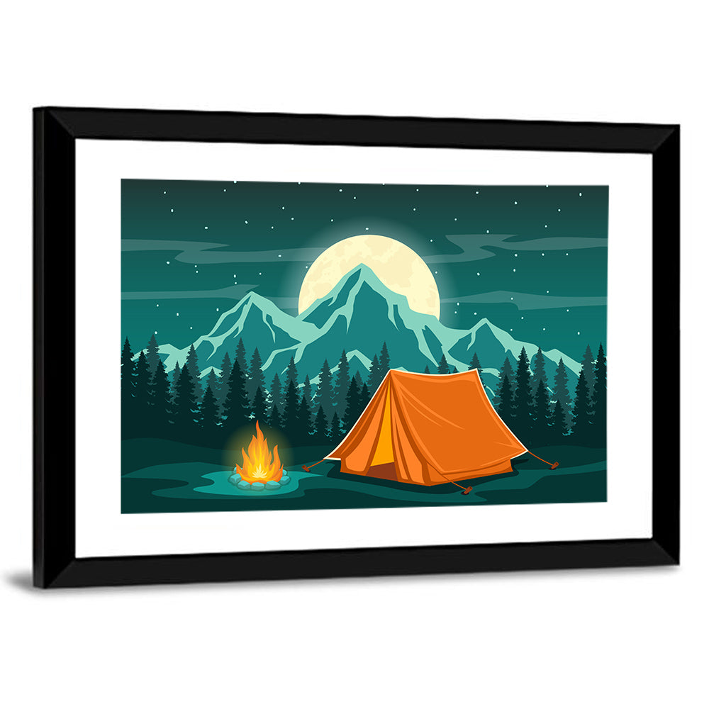 Moonlit Campfire Landscape Wall Art