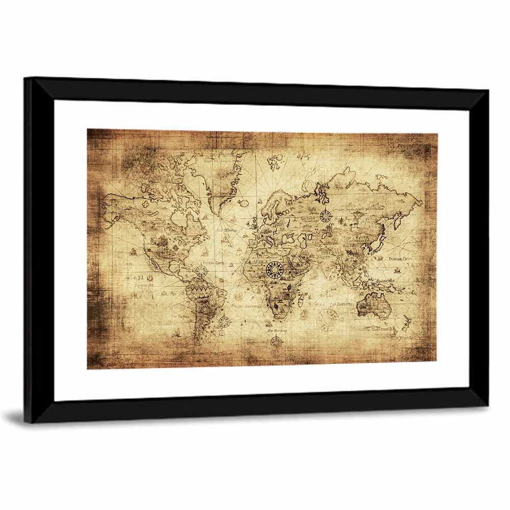 Antique Nautical World Map Wall Art