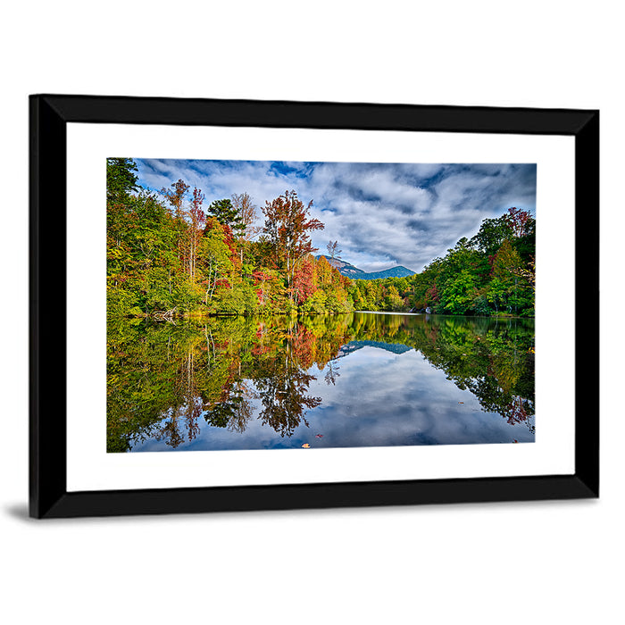 Lake Jocassee Autumn Reflection Wall Art as a framed print