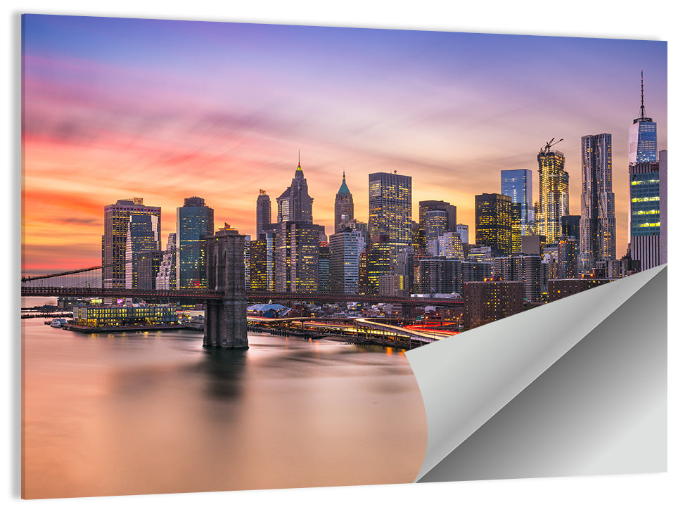 Brooklyn Bridge Light Trails Over Lower Manhattan Wall Art