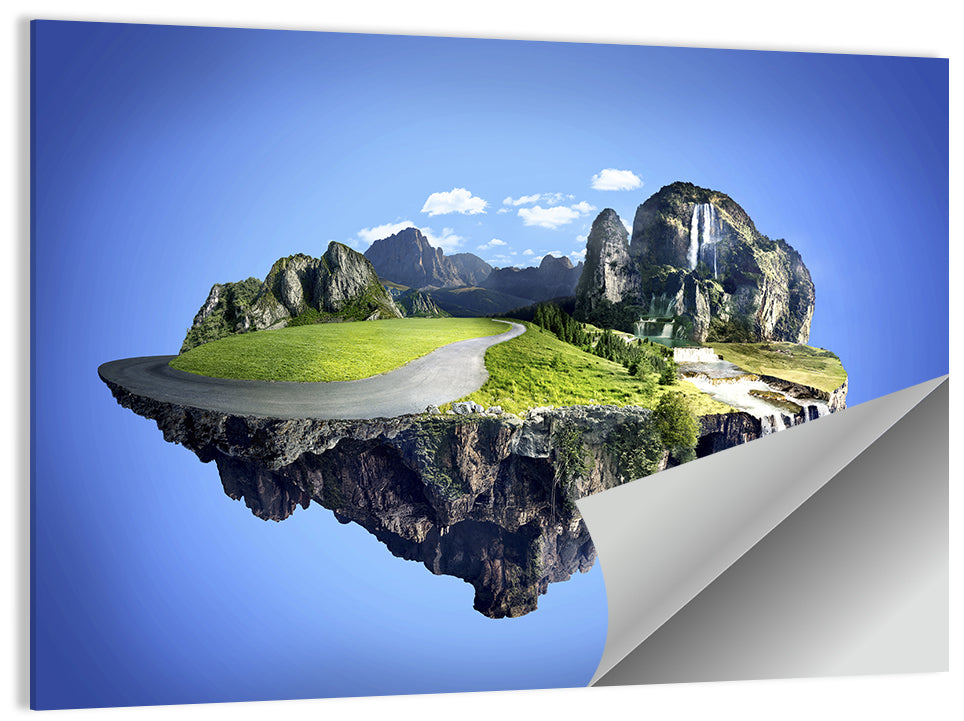 Surreal Floating Island with Waterfalls Wall Art