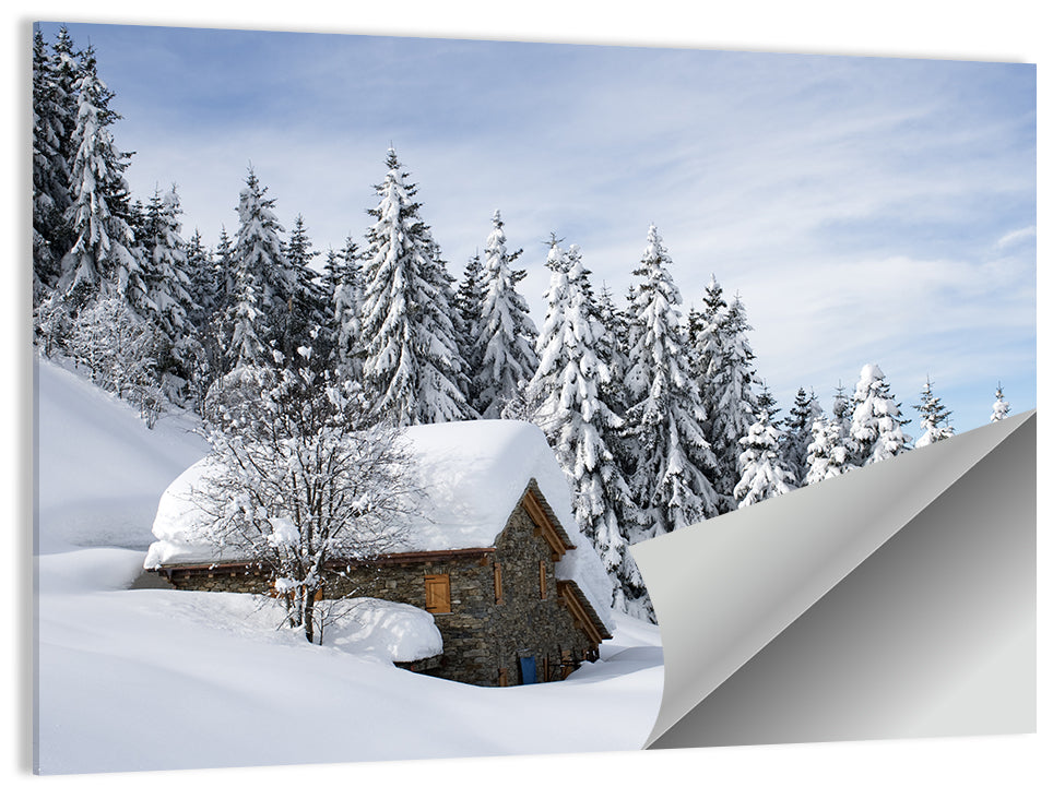 Snow Covered Alpine Cabin Wall Art
