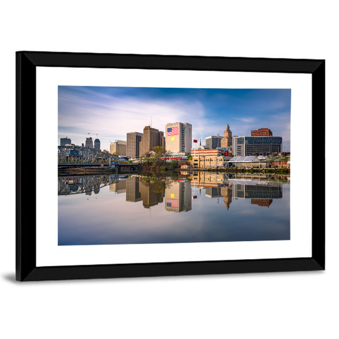 Newark Skyline Reflection Wall Art as a framed print