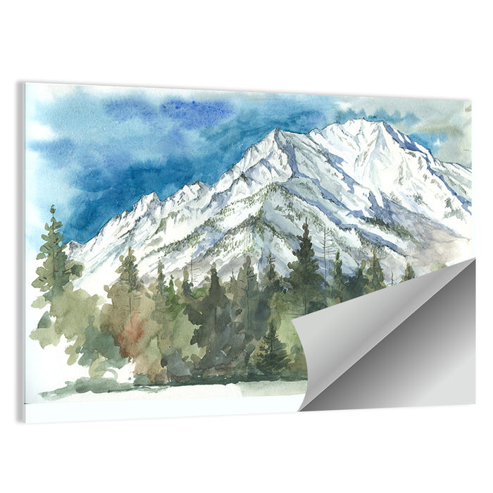 Snowy Mountain Watercolor Wall Art as a poster print