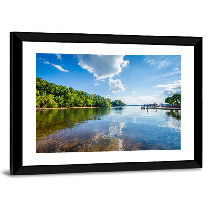 Lake Norman Dockside Reflection Wall Art as a framed print