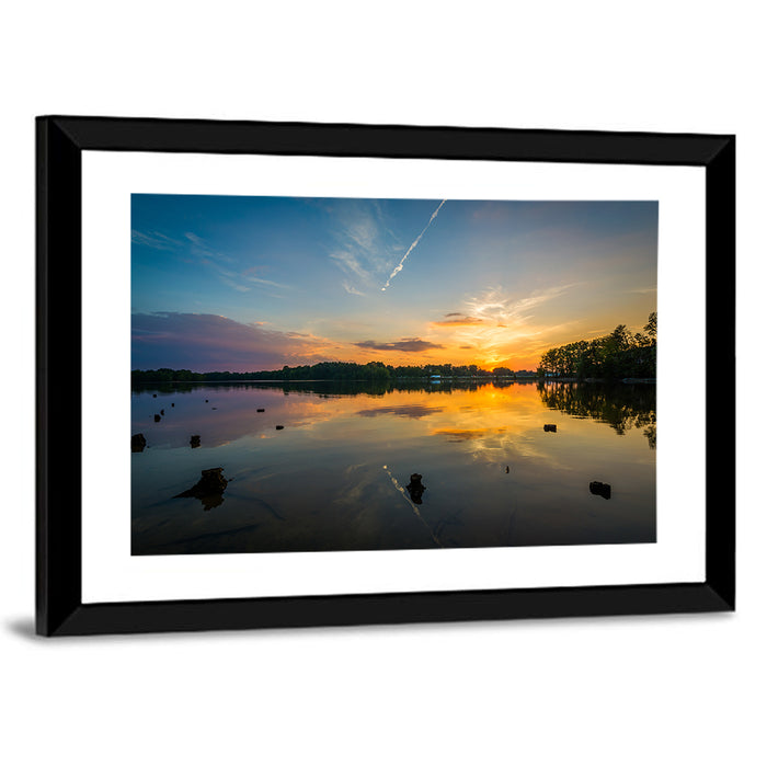 Lake Norman Sunset Reflection Wall Art as a framed print