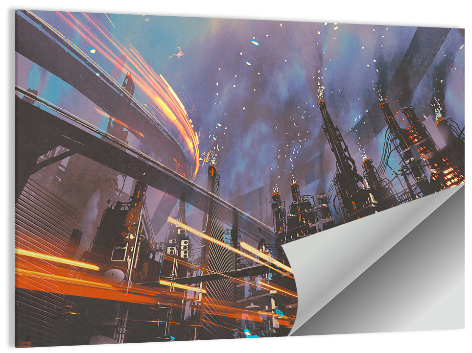 Futuristic Industrial Cityscape Wall Art