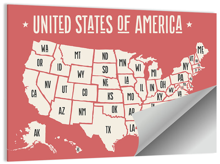 United States Map with State Abbreviations Wall Art as a poster print
