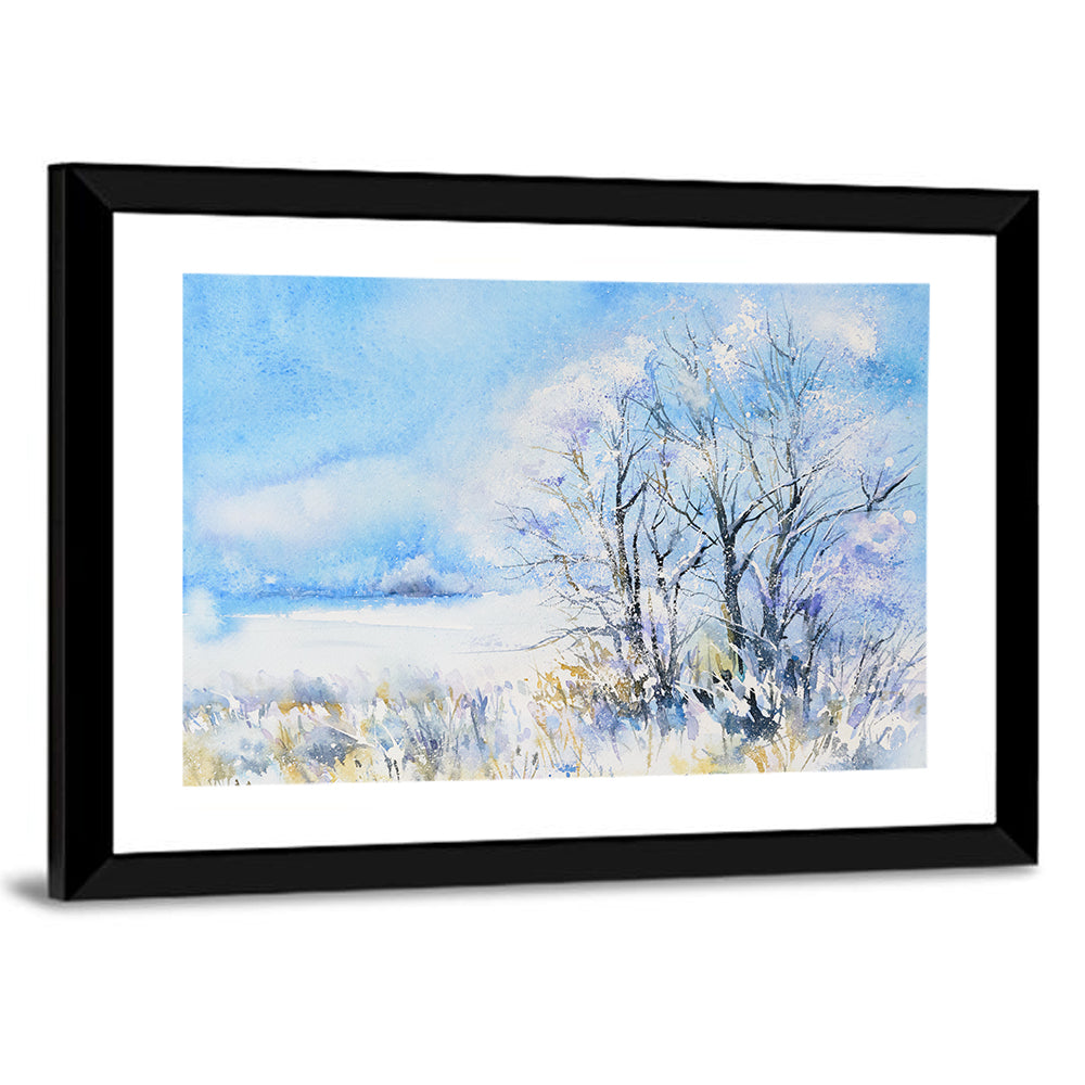 Blue Watercolor Winter Landscape Wall Art