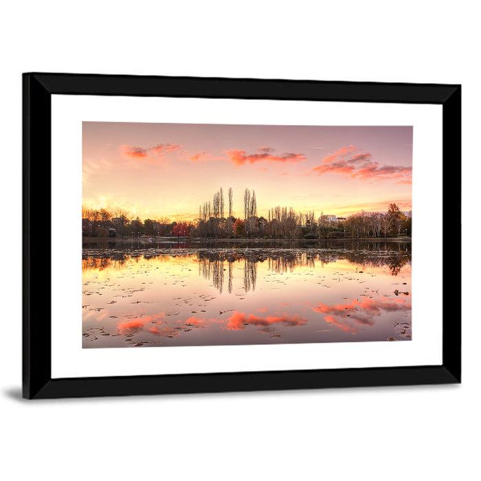 Lake Burley Griffin Sunset Reflection Wall Art as a framed print
