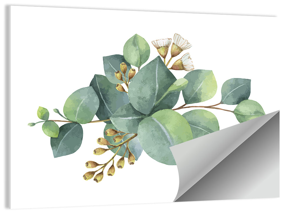 Eucalyptus Leaves with Pink Blossom Wall Art