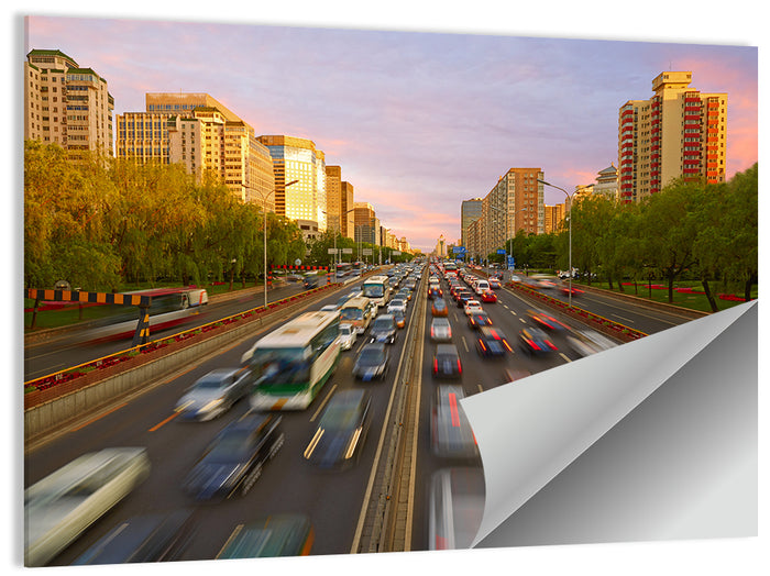 Beijing Sunset Traffic Streaks Wall Art as a poster print