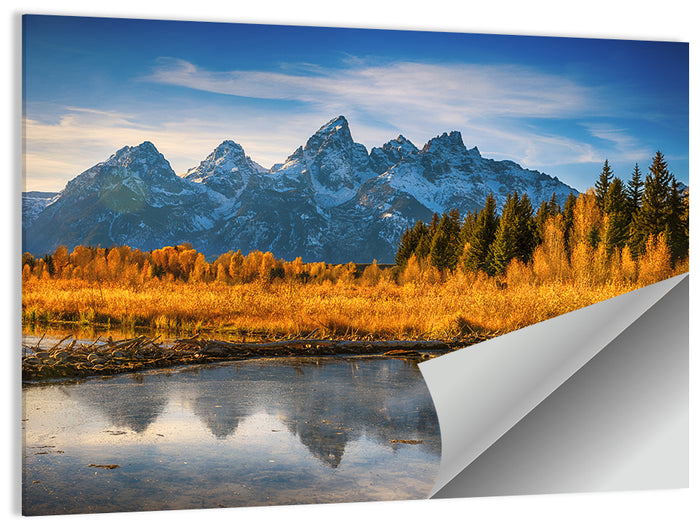 Grand Tetons Golden Reflection Wall Art as a poster print