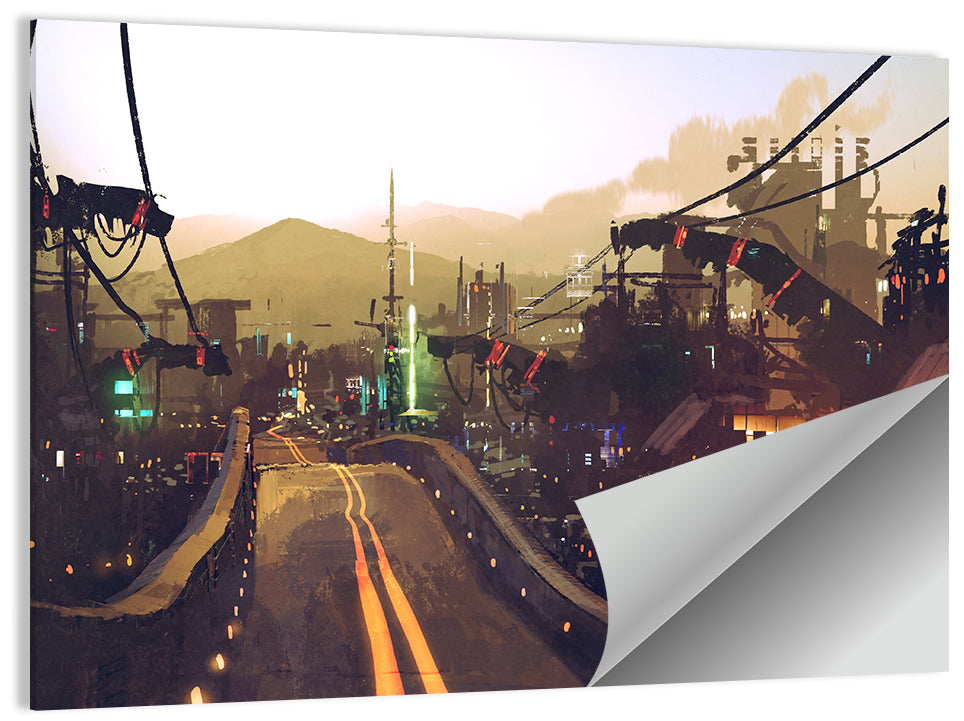 Futuristic Highway at Dusk Wall Art