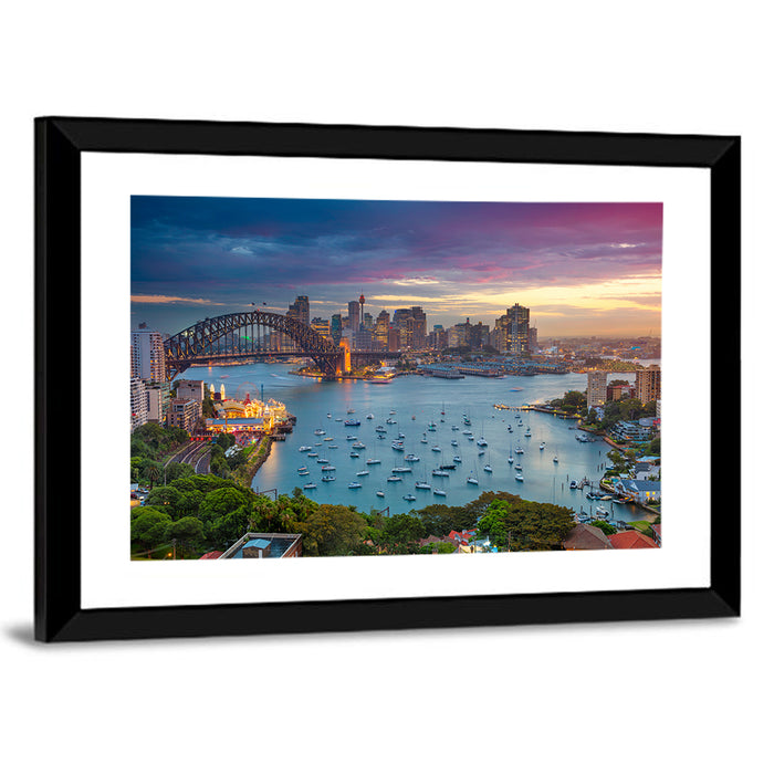 Sydney Harbour Sunset Wall Art as a framed print