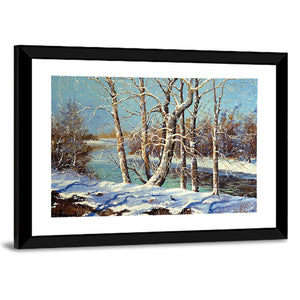 Trees Along River Winter Landscape Wall Art