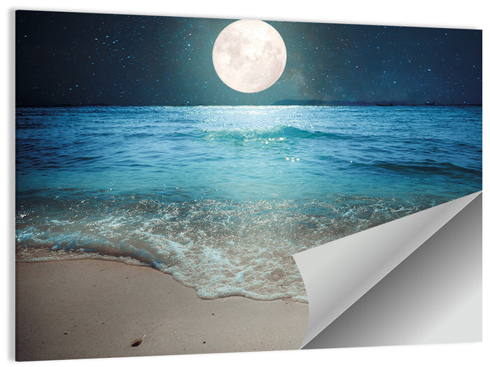 Full Moon Over Beach Wall Art as a poster print