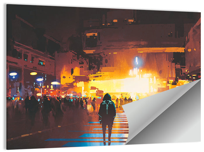Futuristic Neon Cityscape Wall Art as a poster print